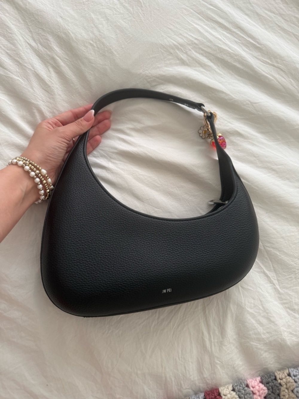 JW PEI Black Crescent Shoulder Bag with Charm